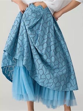 Anthropologie Blue Eyelet Maxi Skirt with Tulle Hem
